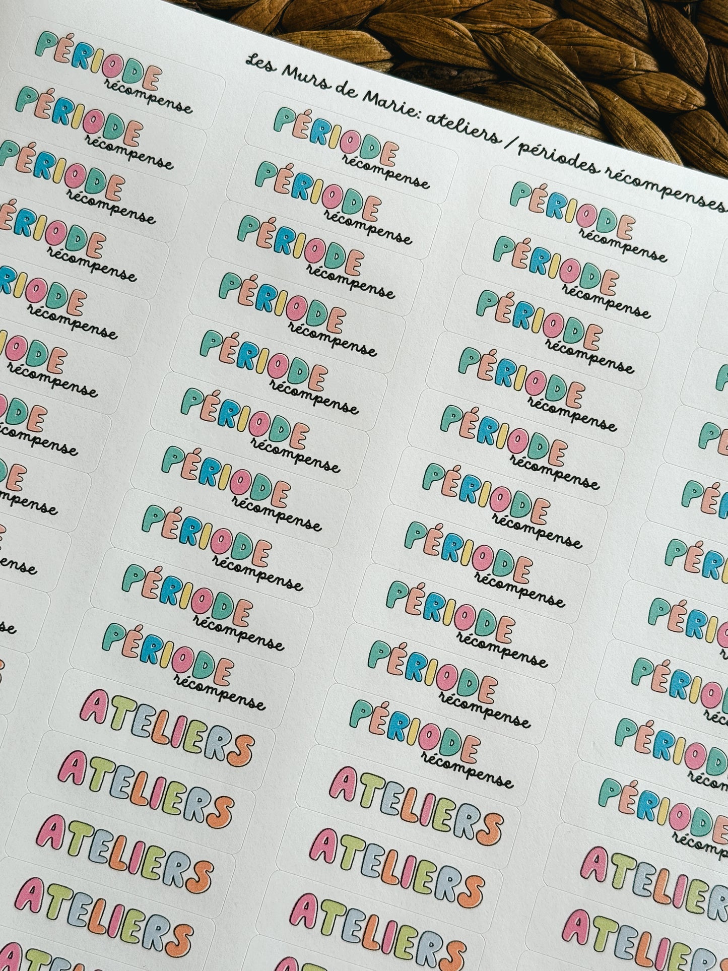 Étiquettes période ateliers - période récompense