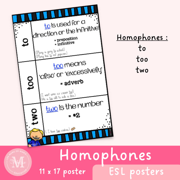 Homophones to - too - two