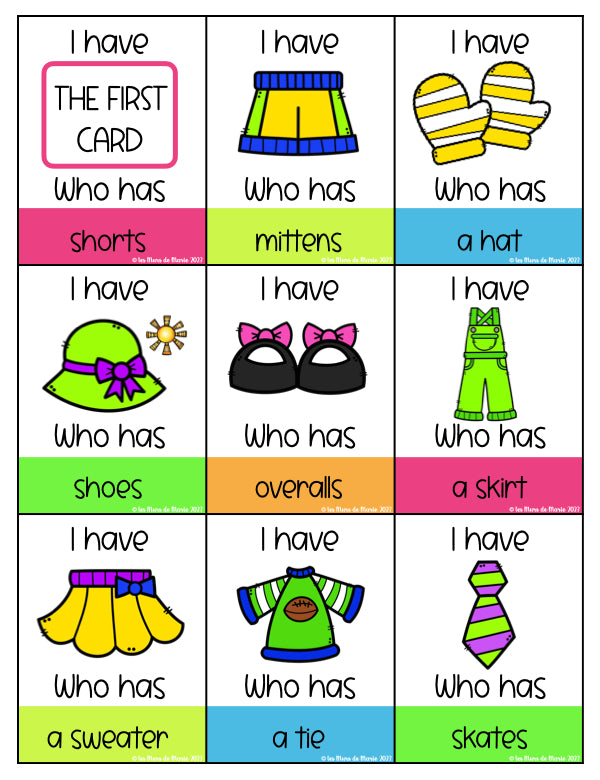 I HAVE...WHO HAS...GAME: CLOTHES