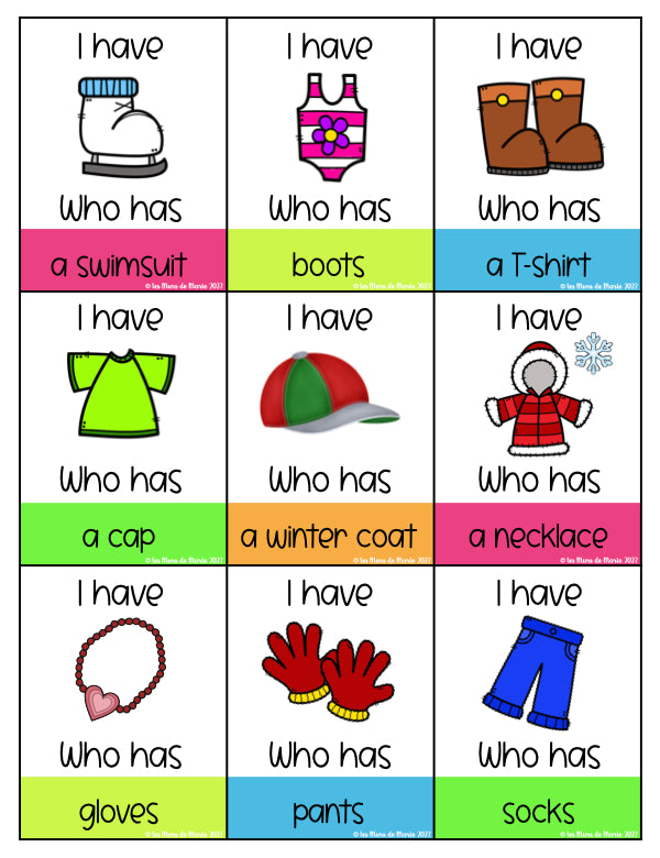I HAVE...WHO HAS...GAME: CLOTHES