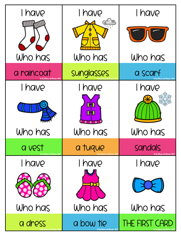 I HAVE...WHO HAS...GAME: CLOTHES