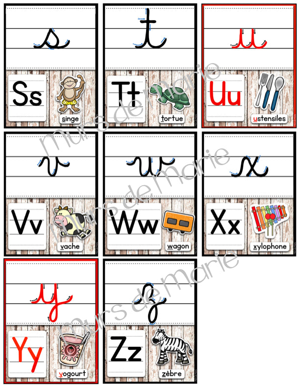 Alphabet affiches lettres attachées et détachées