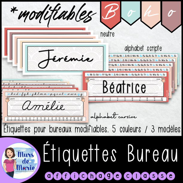BOHO DÉCOR DE CLASSE - ÉTIQUETTES DE BUREAU