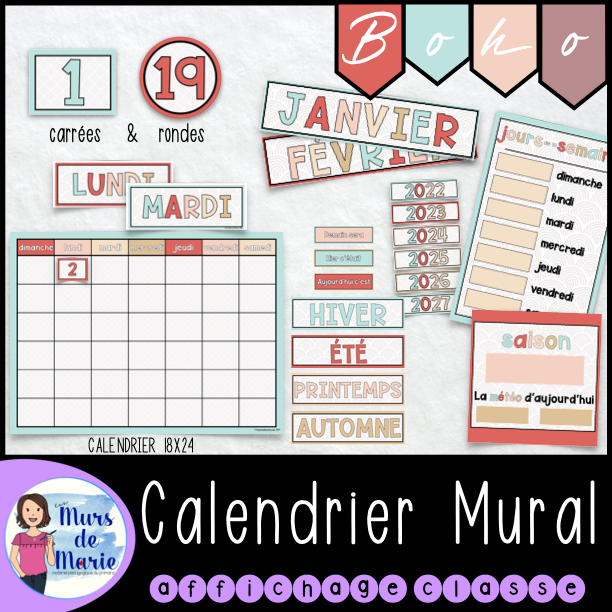 BOHO DÉCOR DE CLASSE - CALENDRIER MURAL