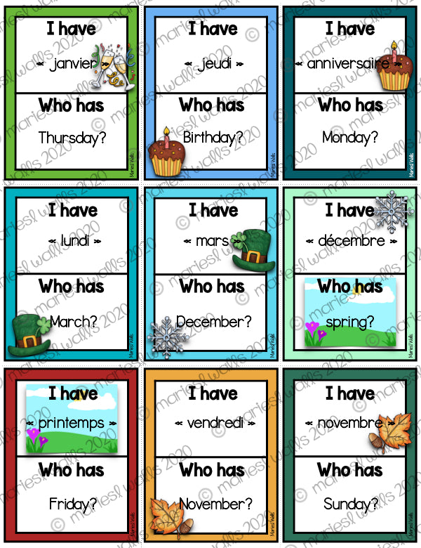I HAVE... WHO HAS... GAME : MONTHS / DAYS / SEASONS
