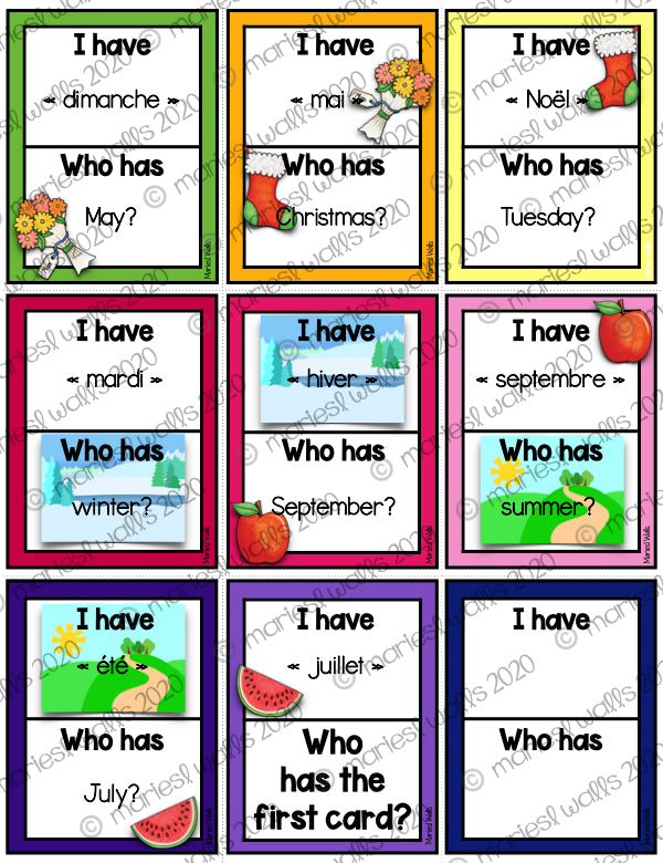 I HAVE... WHO HAS... GAME : MONTHS / DAYS / SEASONS