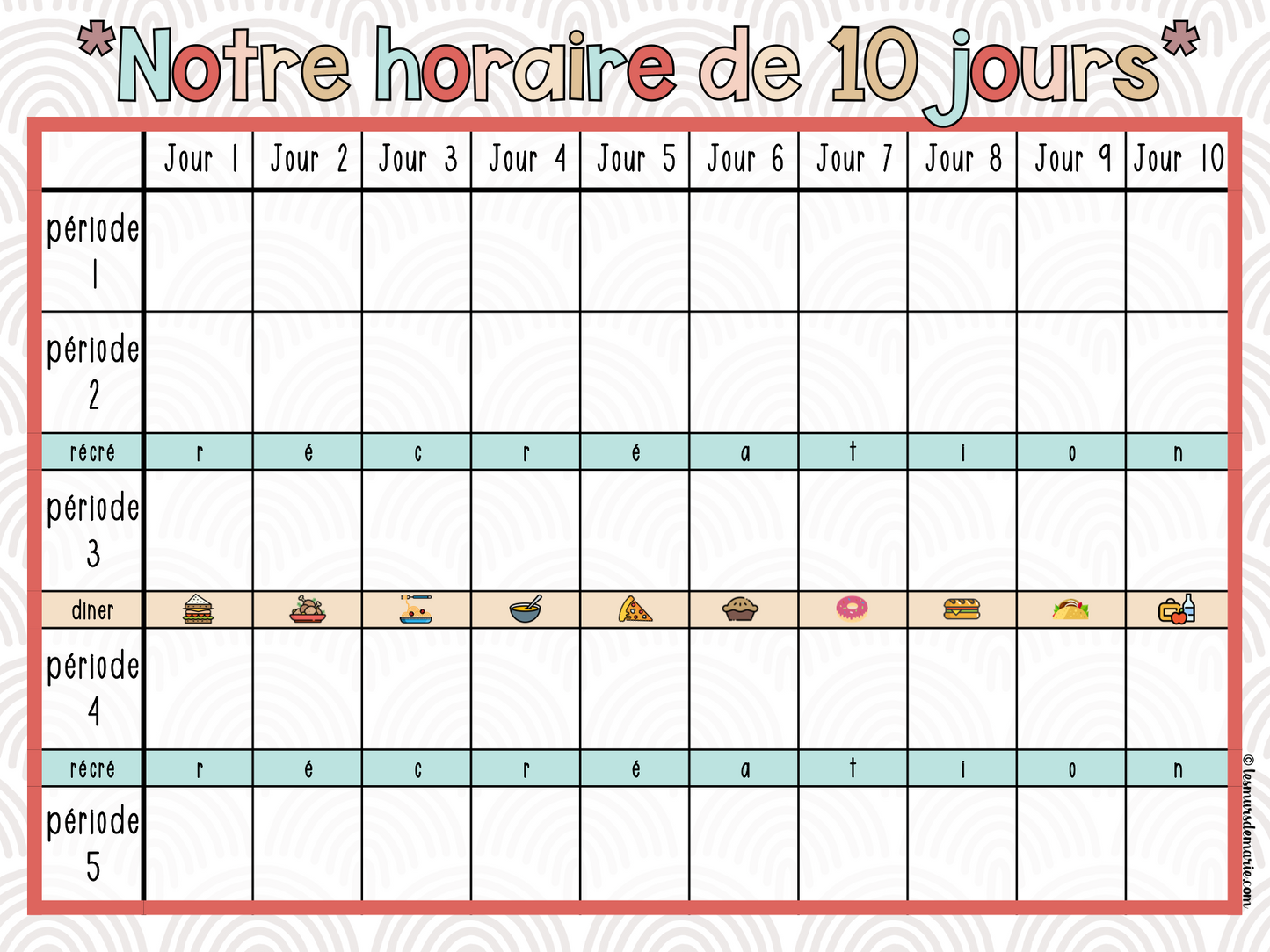 BOHO DÉCOR DE CLASSE - HORAIRE SPÉCIALITÉS