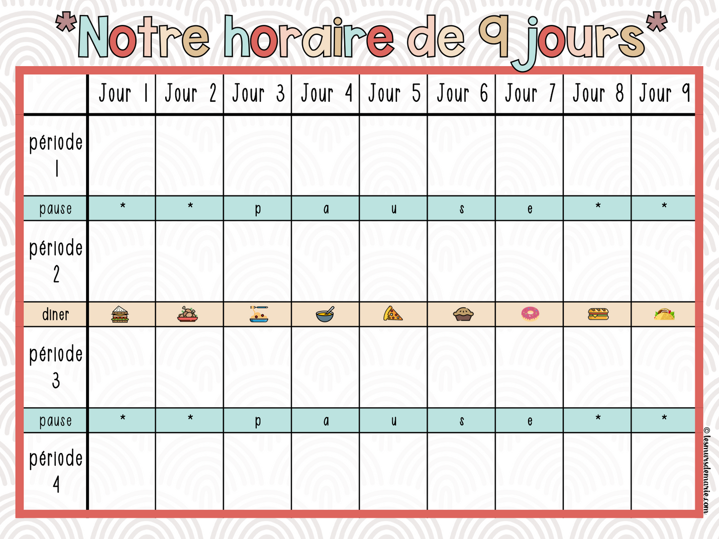 BOHO DÉCOR DE CLASSE - HORAIRE SPÉCIALITÉS