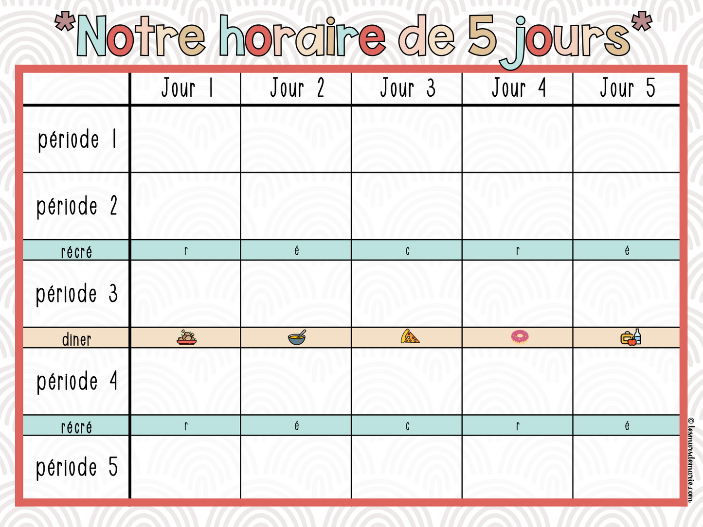 BOHO DÉCOR DE CLASSE - HORAIRE SPÉCIALITÉS