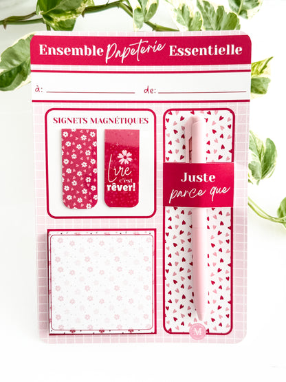 Ensemble Papeterie Essentielle Framboise