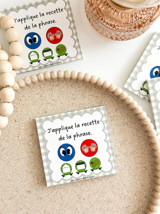 notes autocollantes "J'applique la recette de la phrase"