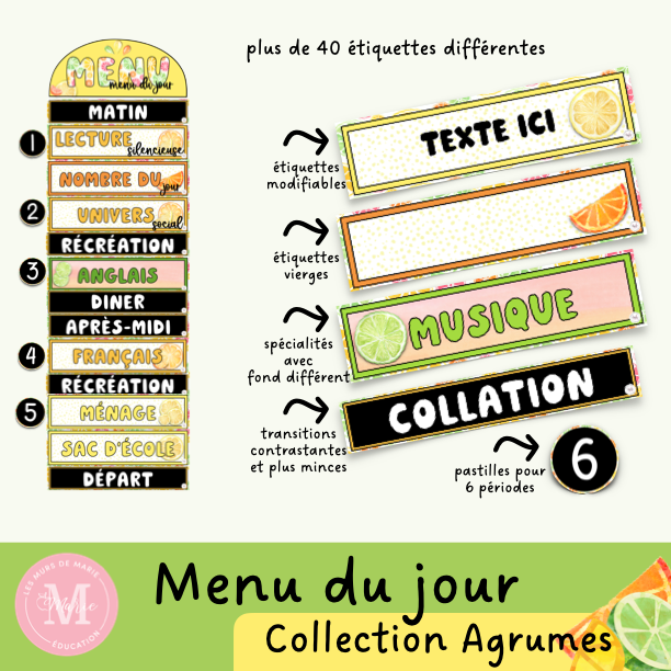 Menu du jour *Collection Agrumes*