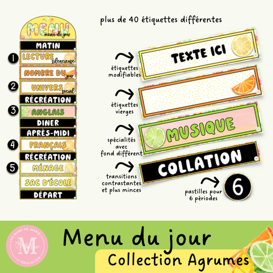Menu du jour *Collection Agrumes*