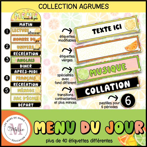 Menu du jour *Collection Agrumes*