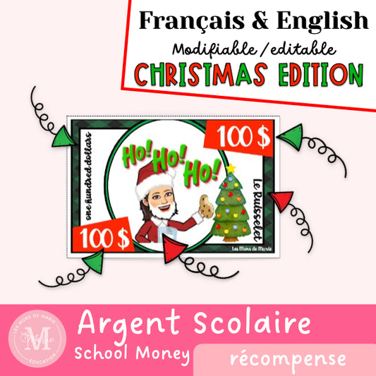 Argent scolaire modifiable "version Noël"