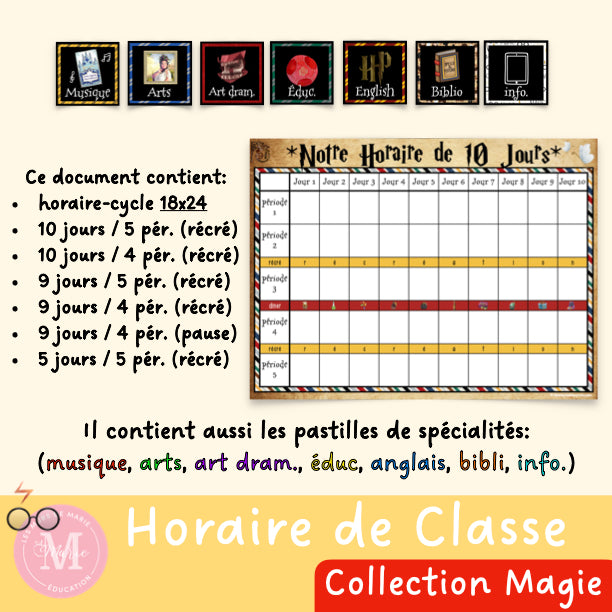Horaire spécialités *collection Magie*