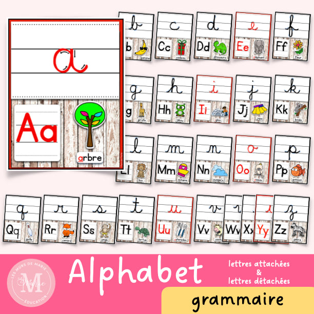 Alphabet affiches lettres attachées et détachées