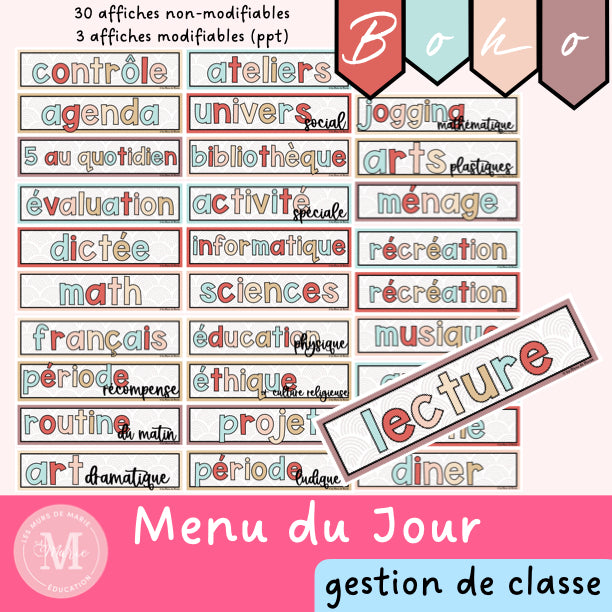 Menu du jour *collection Boho* – Les Murs de Marie