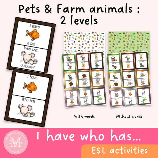I have...who has... game: Pets and farm animals