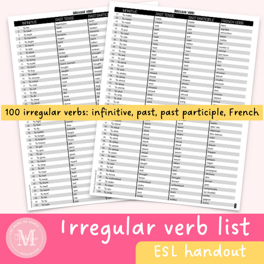 Irregular verb list (100 verbs)