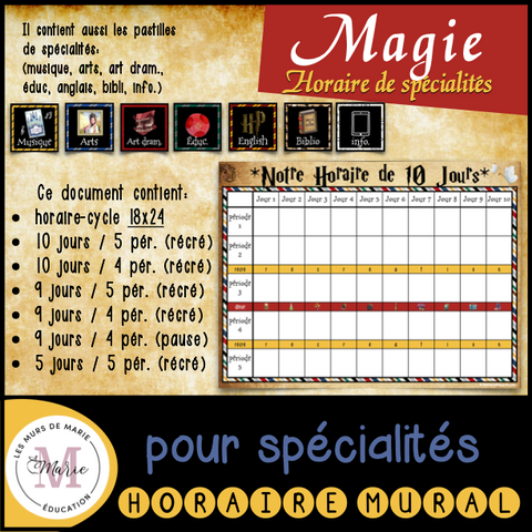 Horaire spécialités *collection Magie*