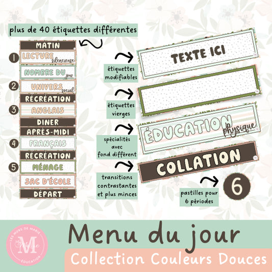 Menu du jour *Collection Couleurs Douces*