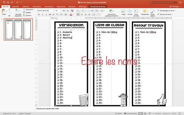 LISTES DE CLASSES MODIFIABLES