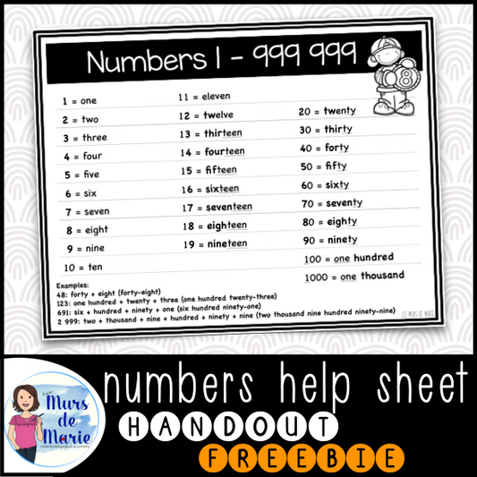 NUMBERS HELP-SHEET