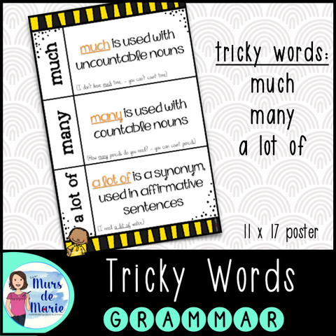 TRICKY WORDS MUCH - MANY - A LOT OF POSTER