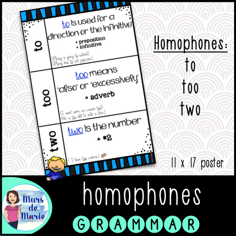 HOMOPHONES TO - TOO - TWO POSTER