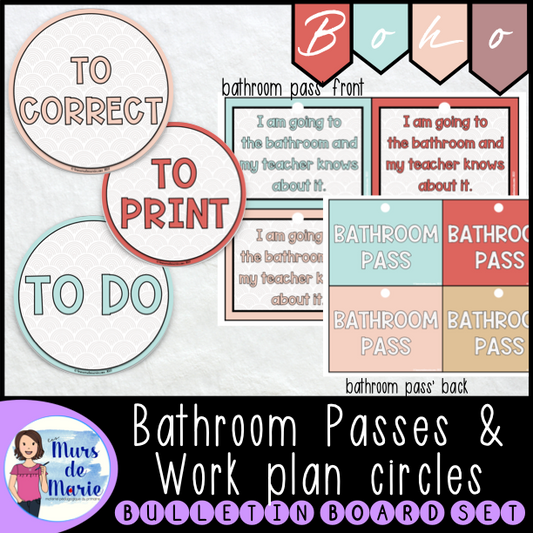 BOHO THEME BATHROOM PASSES - CLASSROOM DECOR