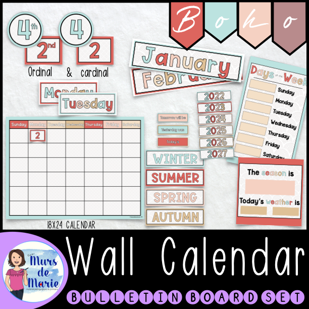 BOHO THEME WALL CALENDAR - CLASSROOM DECOR