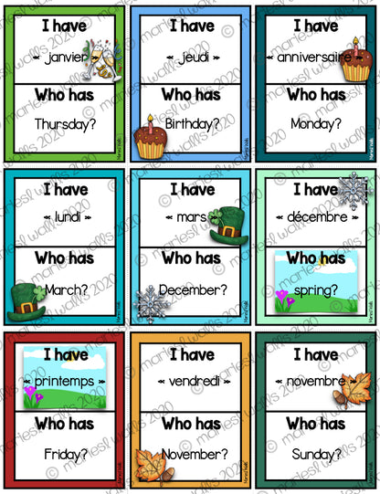 I HAVE... WHO HAS... GAME : MONTHS / DAYS / SEASONS