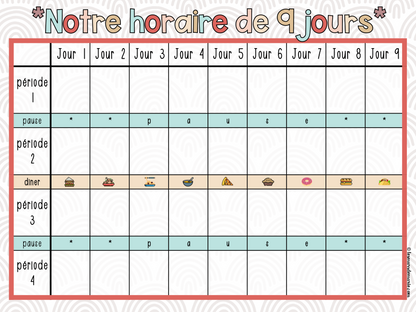 BOHO DÉCOR DE CLASSE - HORAIRE SPÉCIALITÉS