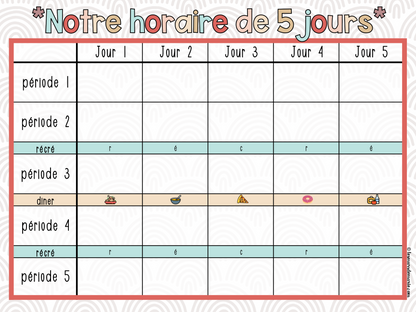 BOHO DÉCOR DE CLASSE - HORAIRE SPÉCIALITÉS